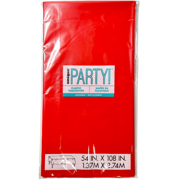 Unique Ruby Red Rectangular Plastic Table Cover 108 ct