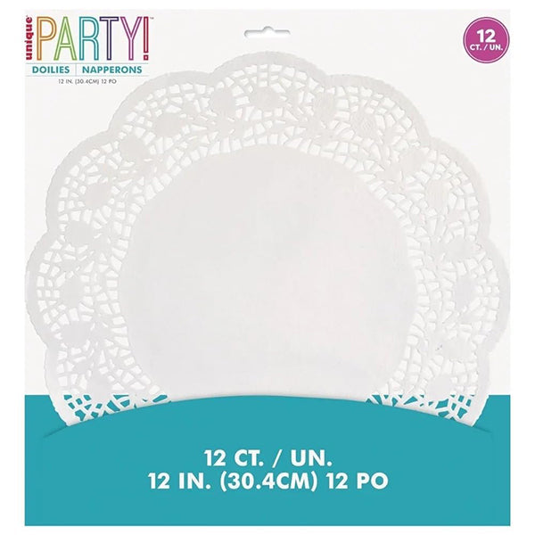 Unique White Doilies 12in 12 ct