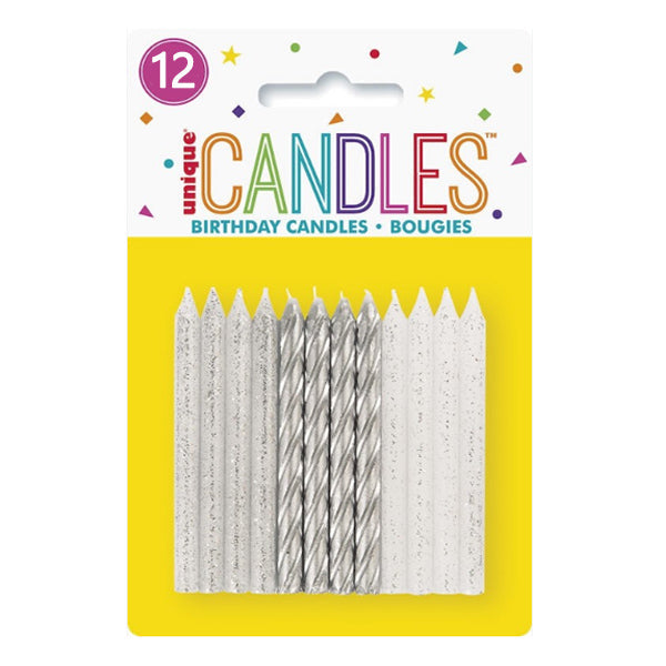 Unique Glitter and Silver Spiral Candle 12 ct