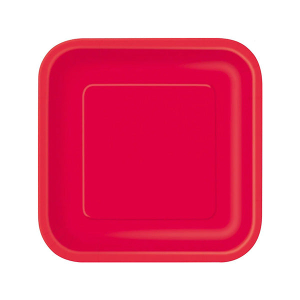 Unique 7in Ruby Red Square Paper Plates 12-Pack