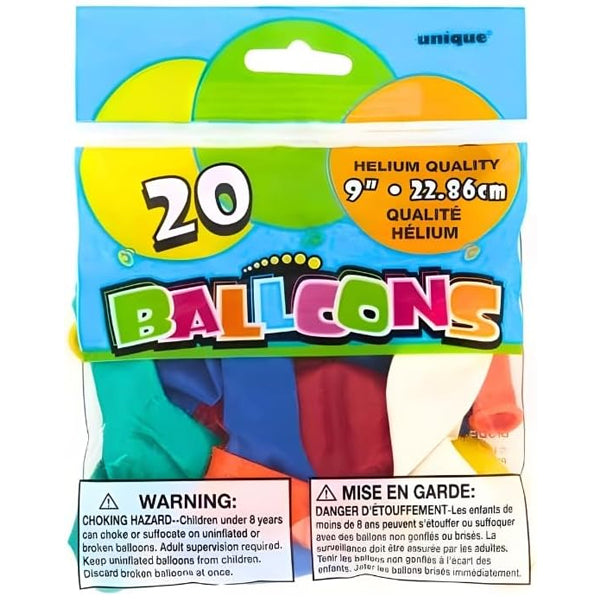 Unique Assorted Balloons 9in 20 ct