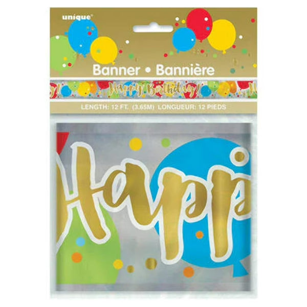 Unique Glitzy Gold Birthday 12in Foil Banner