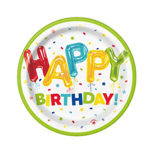 Unique Happy Balloon Birthday Plates 9" 8 ct