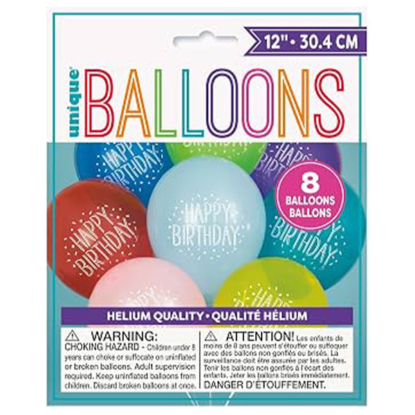 Unique 12" Printed Ballon 1 Side Peppy Birthday 8 ct