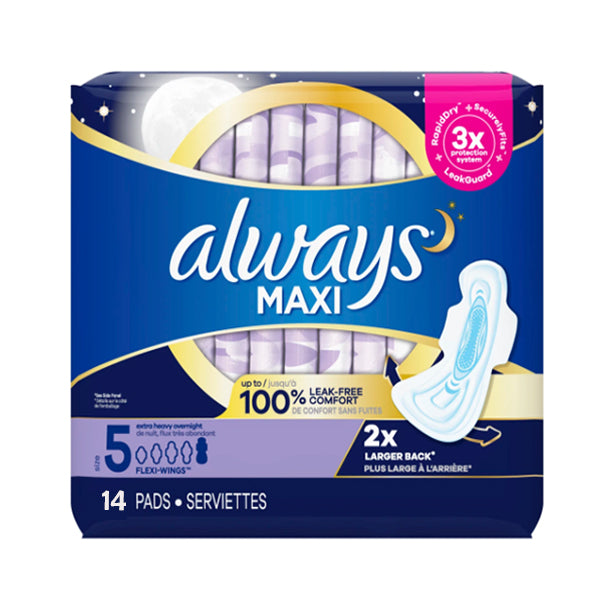 Always Maxi Size 5 Extra Heavy Overnight W/flexi Wings Pad 14 ct