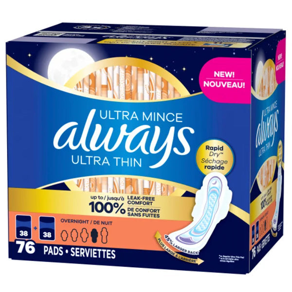 Always Ultra Thin Overnight Pad 76-Pack
