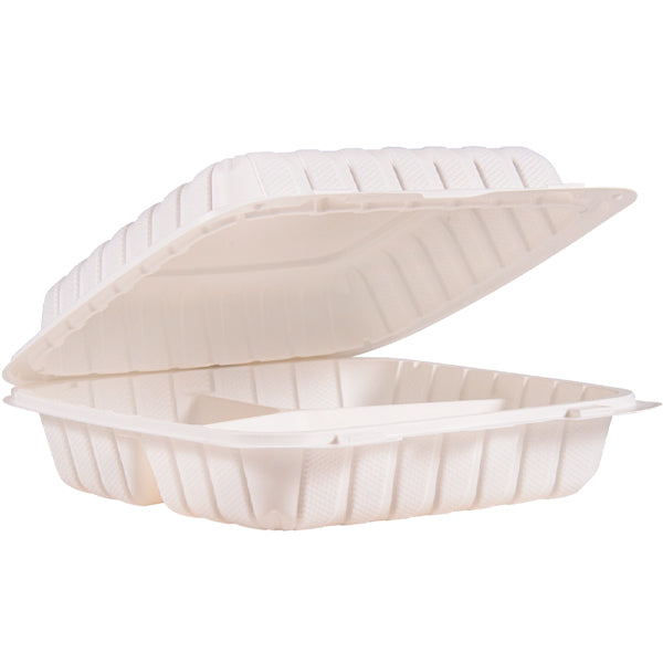 DART 9IN Mfpp White 3COMPARTMENT Hinged Container 2x75-Pack