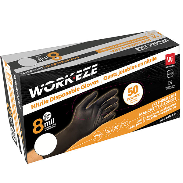 Workeze 8MIL Nitrile Black Glove Extended Cuff Large 50 ct