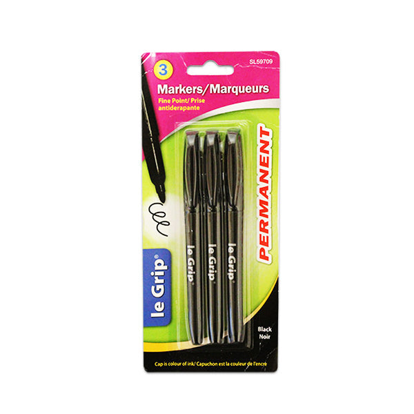 Le Grip Black Permanent Markers Bullet Point 3-Pack