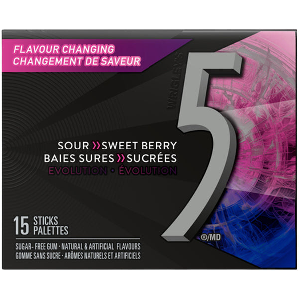 5 Gum Sugar Free Sour Sweet Berry 15 ct