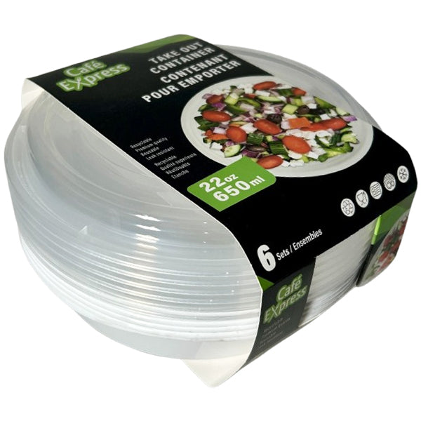 Cafe Express White Round Container and Clear Lid 22 oz 6 ct