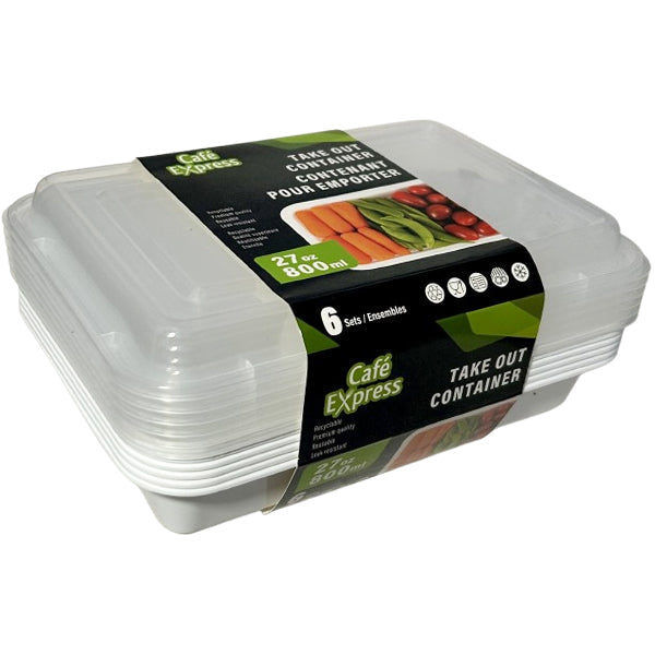 Cafe Express White Rectangle Container Combo 27 oz 6 ct