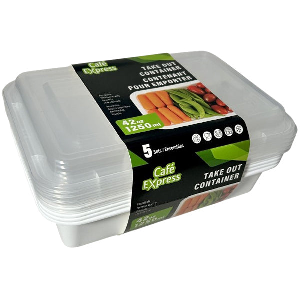 Cafe Express White Rectangle Container Combo 42 oz 5 ct