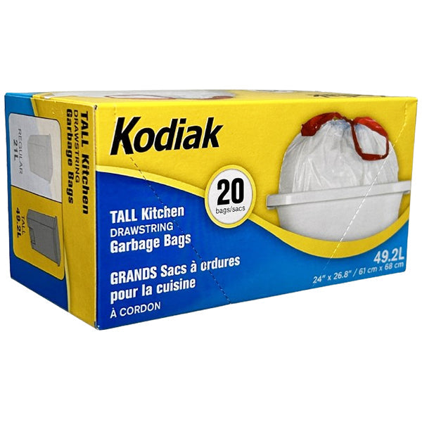 Kodiak White Kitchen Garbage Bags with String 20 ct