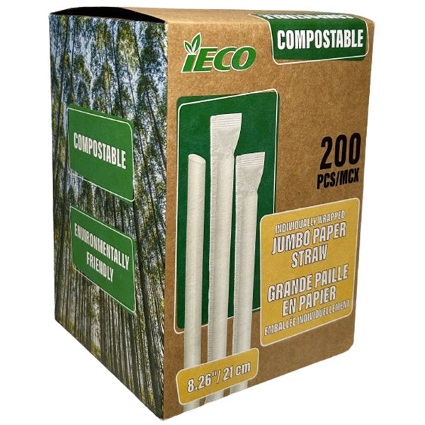 IECO Jumbo Paper Straw Individual Wrapped 200 ct