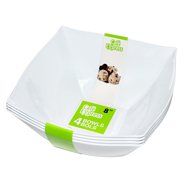 Cafe Express Square Bowls White 8 oz 4 ct
