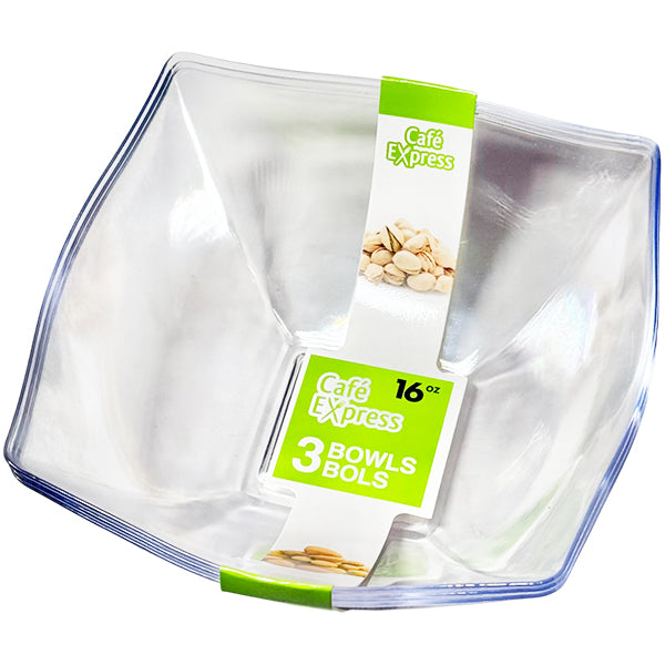 Cafe Express Square Bowls Clear 16 oz 3 ct