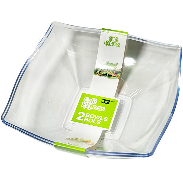 Cafe Express Square Bowls Clear 32 oz 2 ct