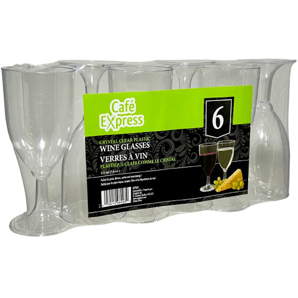 Cafe Express Clear Wine Plastic Glasses 225 mL 6 ct