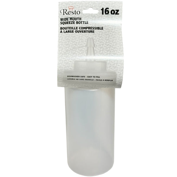 Resto 16 oz Clear Wide Mouth Squeeze Bottle with Lid