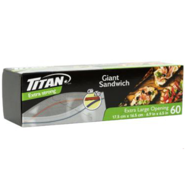 Titan Clik Zip Giant Sandwich Bag 60 ct