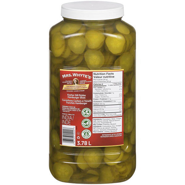 Mrs Whyte Pickles Kosher Dill Hamburger Slice 3.78 L