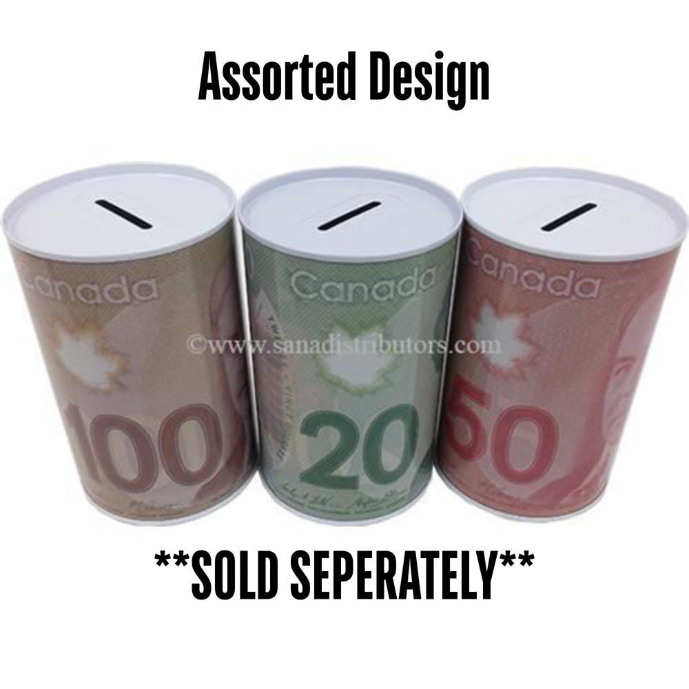 Tin Coin Bank Medium- Canadian Currency [5.90" X 3.93"] 1 pc
