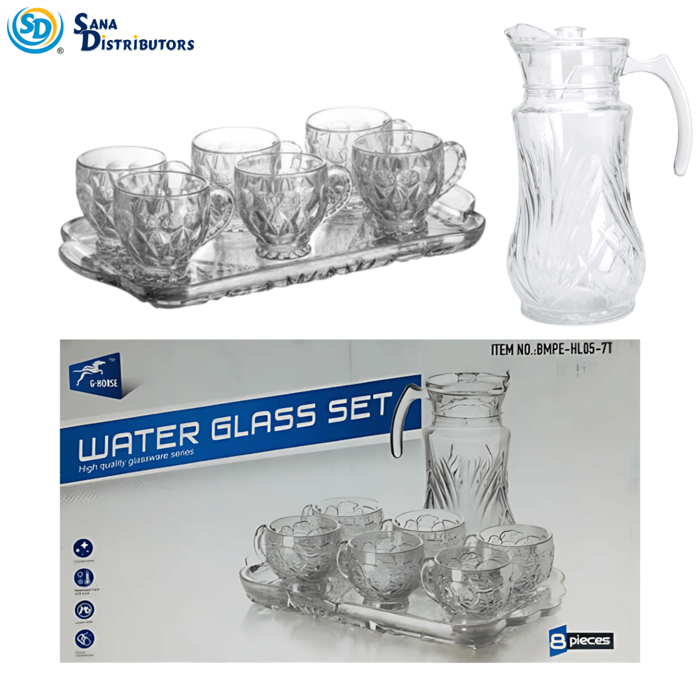 Glass Jug & Cup Set 8 pcs