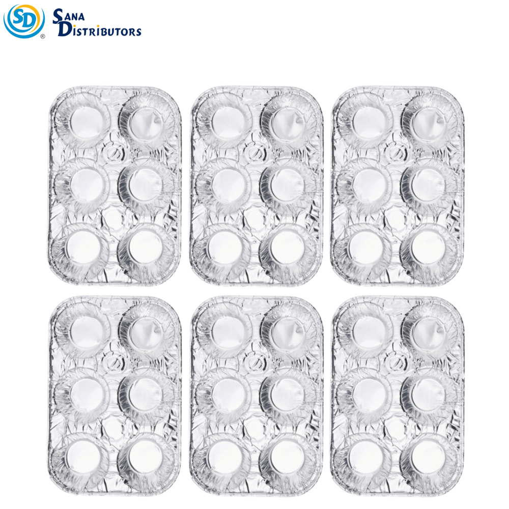 Aluminum Foil 6 Cup Muffin Tray 6 pcs [9.5" X 6.5" X 1.5"]