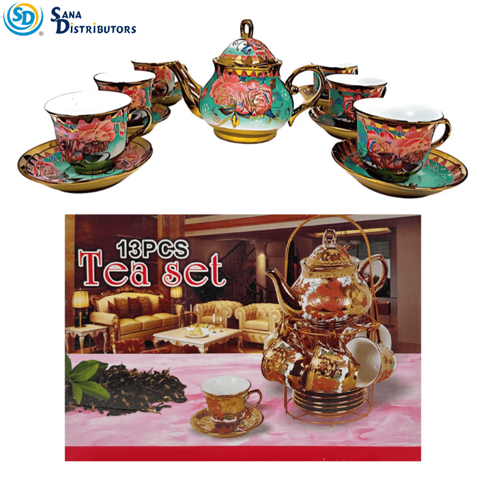 Tea Set W/ Kettle & Stand 13 pcs