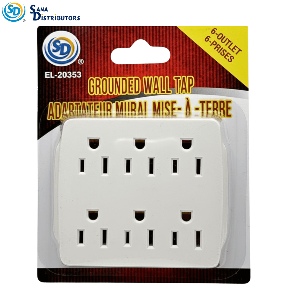 SD Grounded Wall Tap with 6 Outlets - Without USB