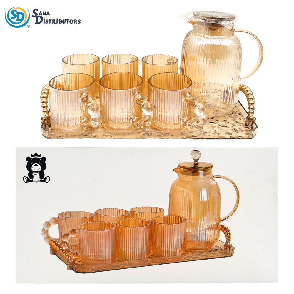 Glass Jug with 6 Cups & Tray 8 pcs