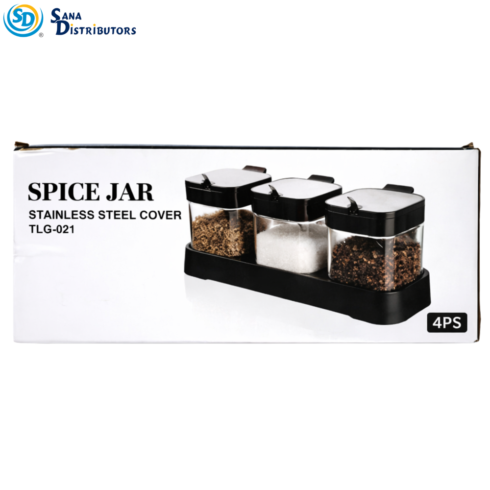 Spice Jar Steel Cover 3 pcs + 3 Spoons 4"x4"x10.5"