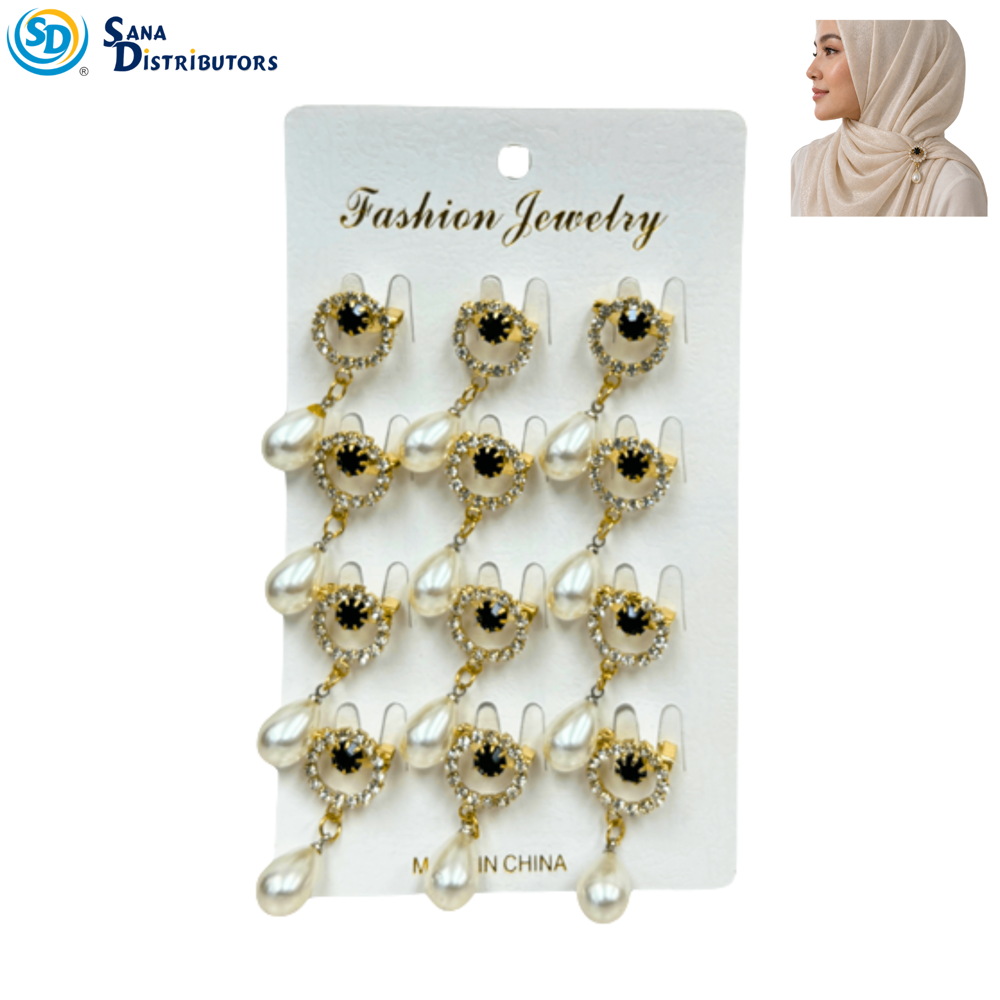 Hijab Pins - Crown Pearl Drop 12 pcs