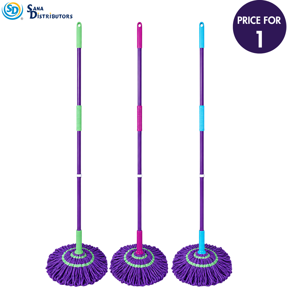 Mop with Squeezing Handle 45" Assorted Colours