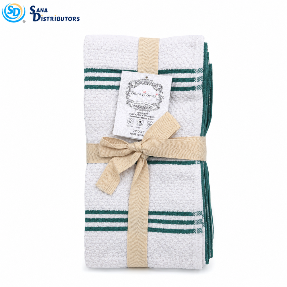 Dish Towels White & Green 8 pcs 12"x12"