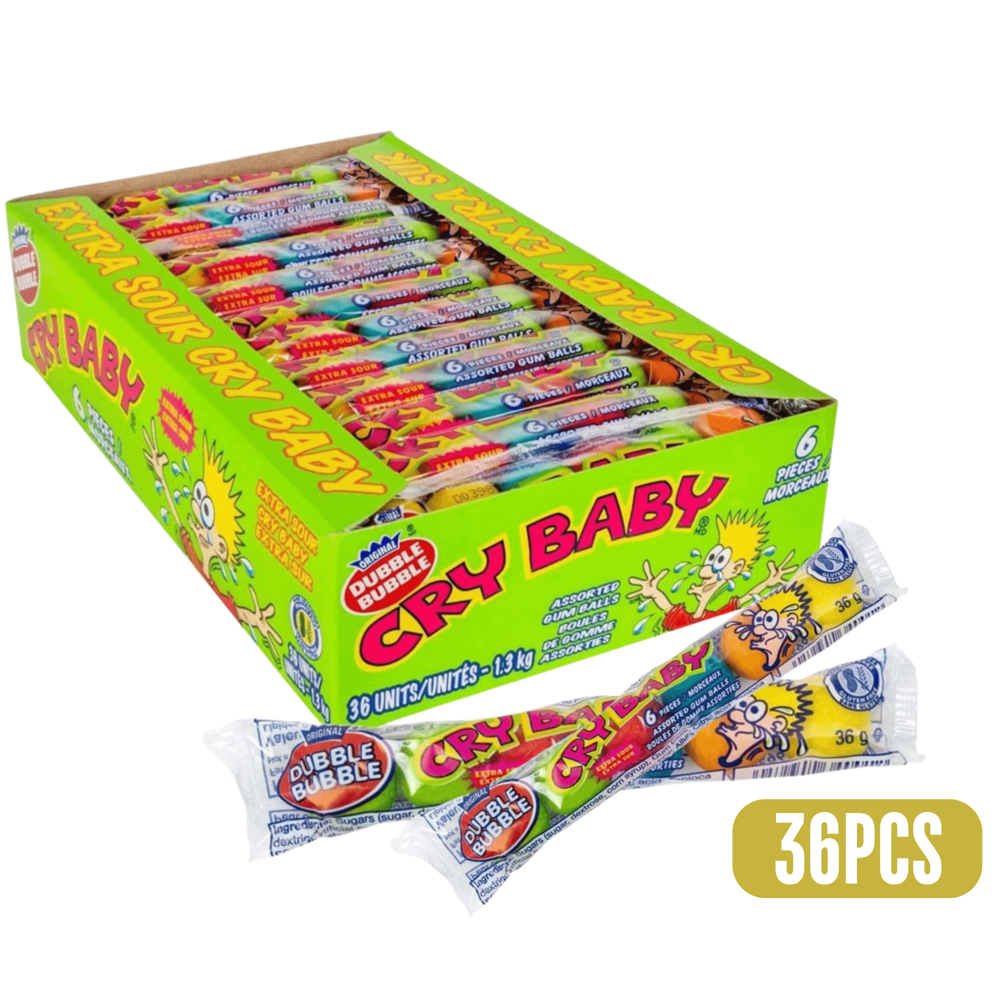 Cry Baby Tube Gum Balls Extra Sour 6pk 36 pcs