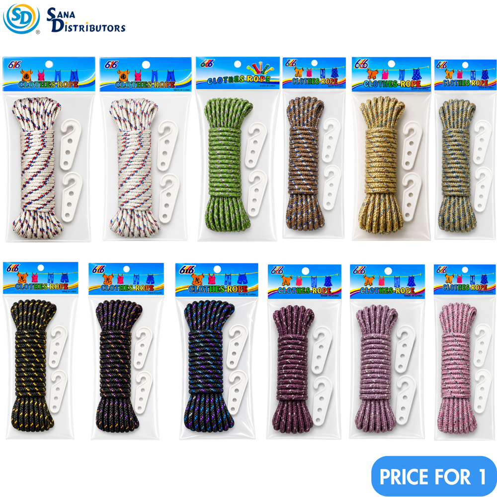 Nylon Rope 6 mm 10 m W/hook - Assorted Colours