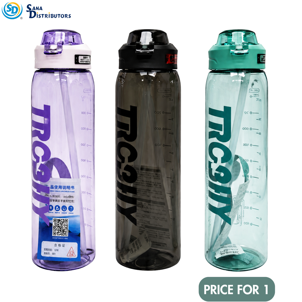 Plastic Water Bottle 1000 mL 10" Assorted Colours