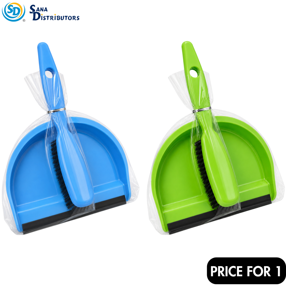 Dust Pan with Rubber Siding & Brush Assorted Colours