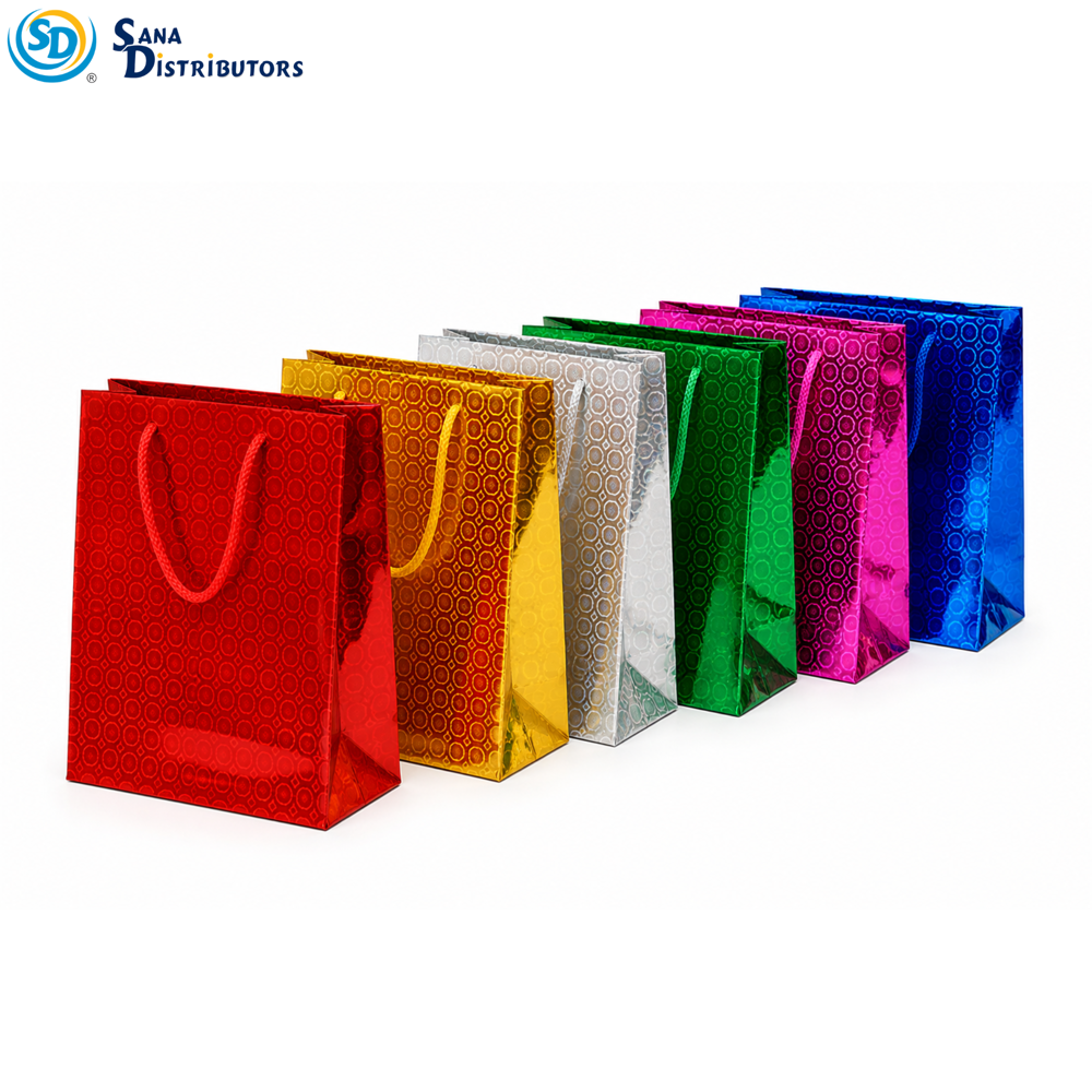Shiny Gift Bags Small - Assrtd.clrs 12 pcs