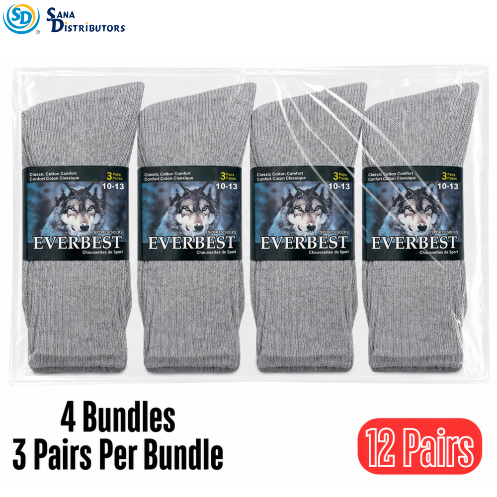 Everbest Sport Socks 12 pcs - Size 10-13 - Grey