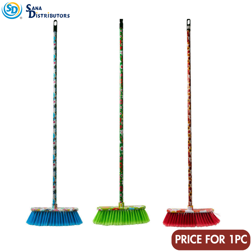 Plastic Broom with Handle 51" - Assorted Flower Designs