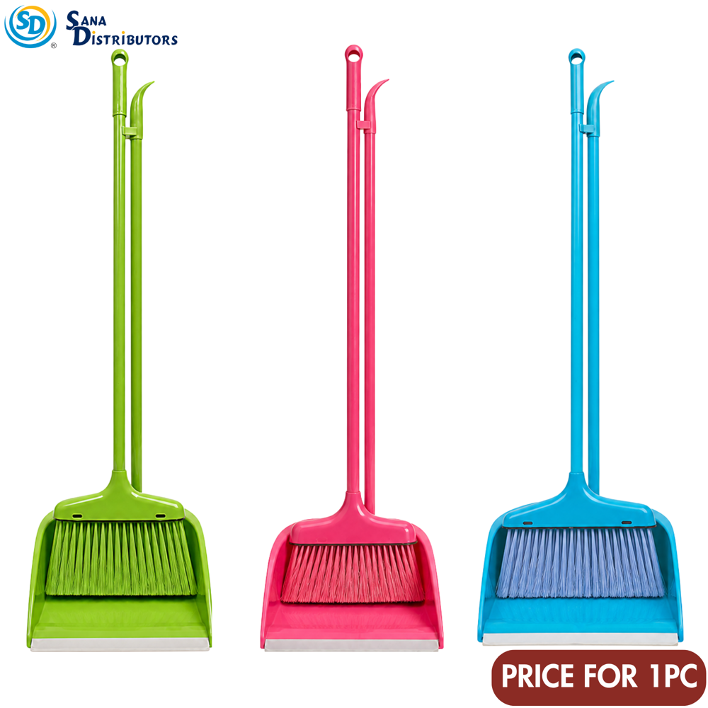 Plastic Broom with Dustpan 30" Assorted Colours