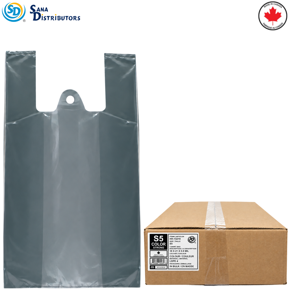 SD S-5 Plastic Shopping Bags Grey 18" X 21" Made in Canada
