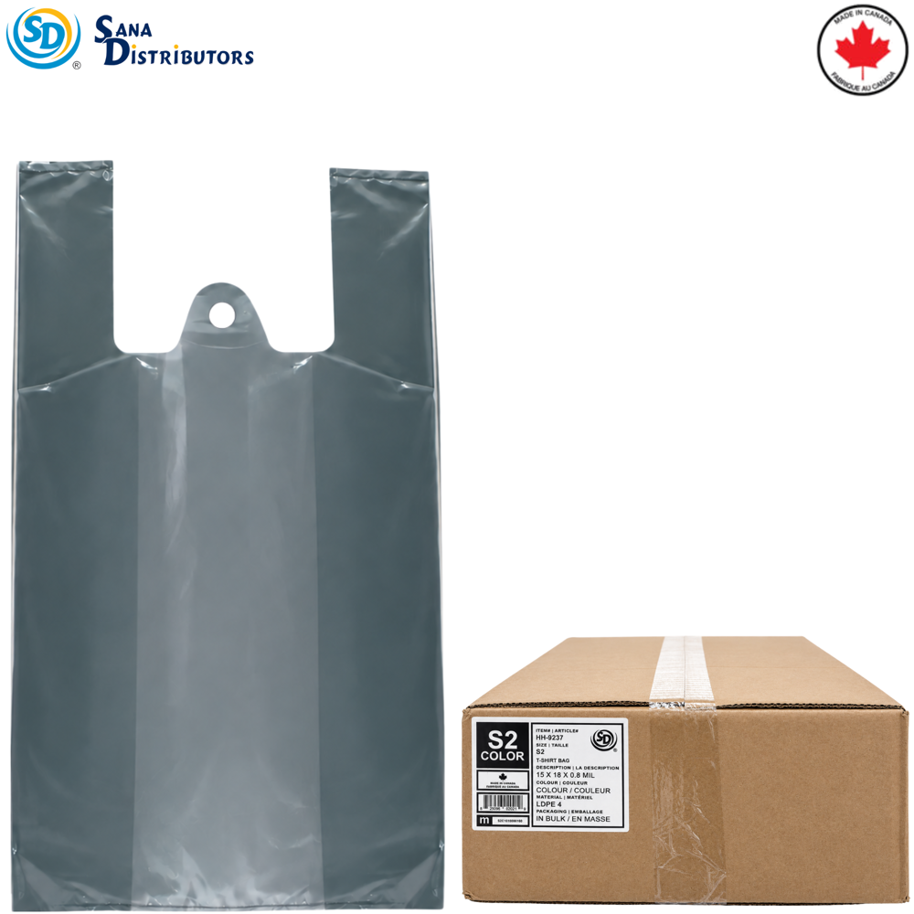 SD S-2 Plastic Shopping Bags Grey 15" X 18" Made in Canada