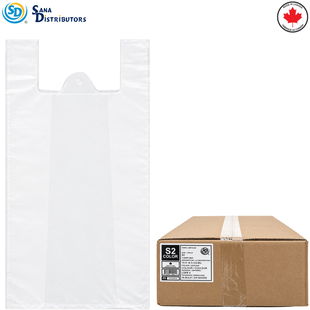 SD S-2 Plastic Shopping Bags White 15" X 18"MADE in Canada
