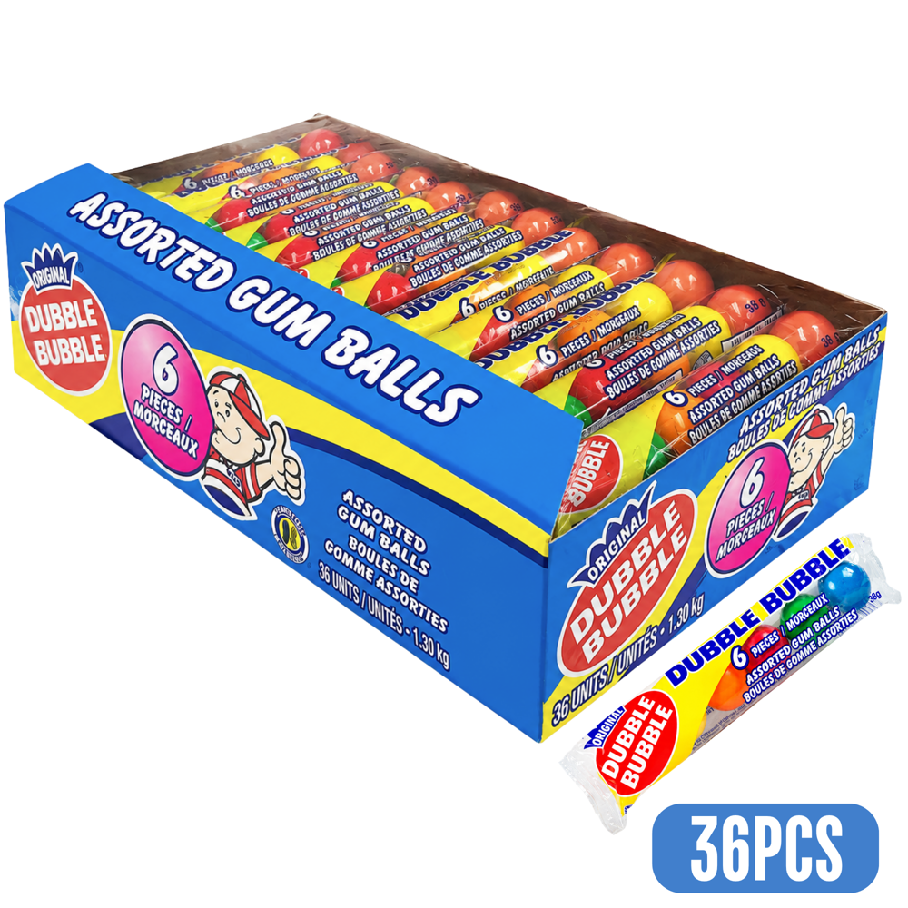 Dubble Bubble Tube Gum Balls 6pk 36 pcs