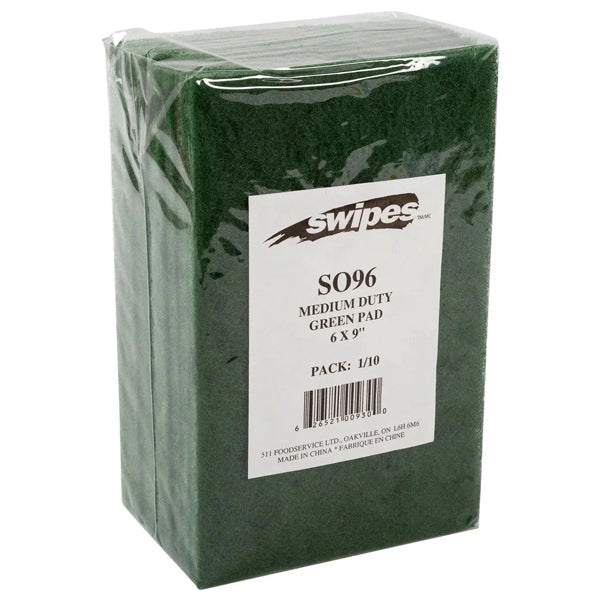 Swipes Scouring Green Pads 6"x9" 10-Pack