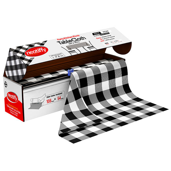 Neatiffy Blk Checker Tablecloth 54INx108FT 1ROLL